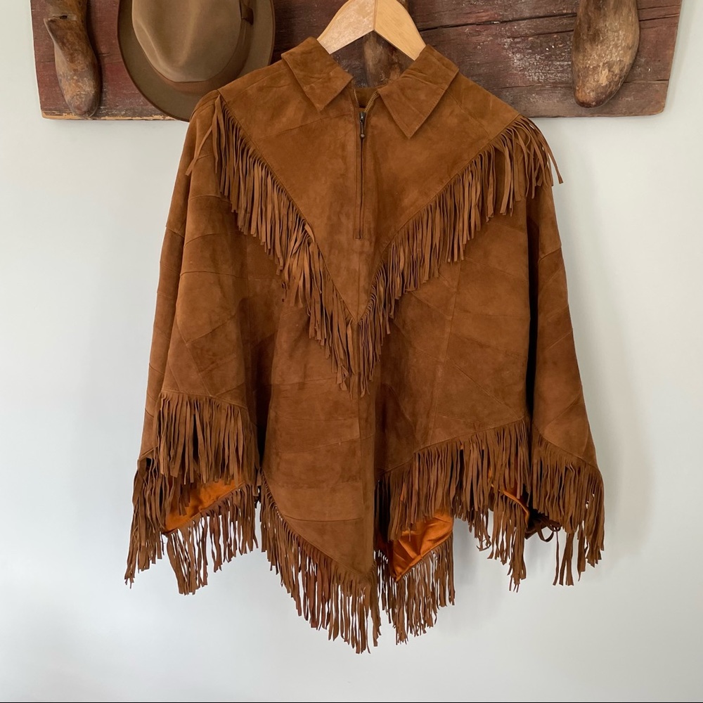 Vintage Soft Leather Suede Tassle poncho/Cape